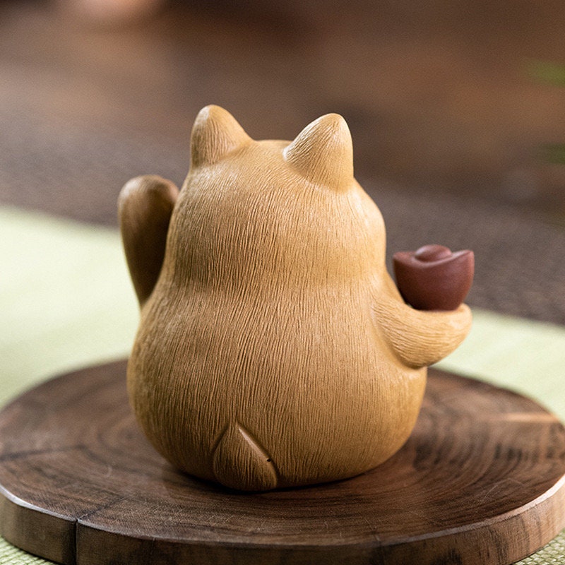 Gohobi Handmade cat ornaments Tea pets ceramic YiXing clay Chinese Gongfu tea Kung fu tea Japanese Chado unique ornaments